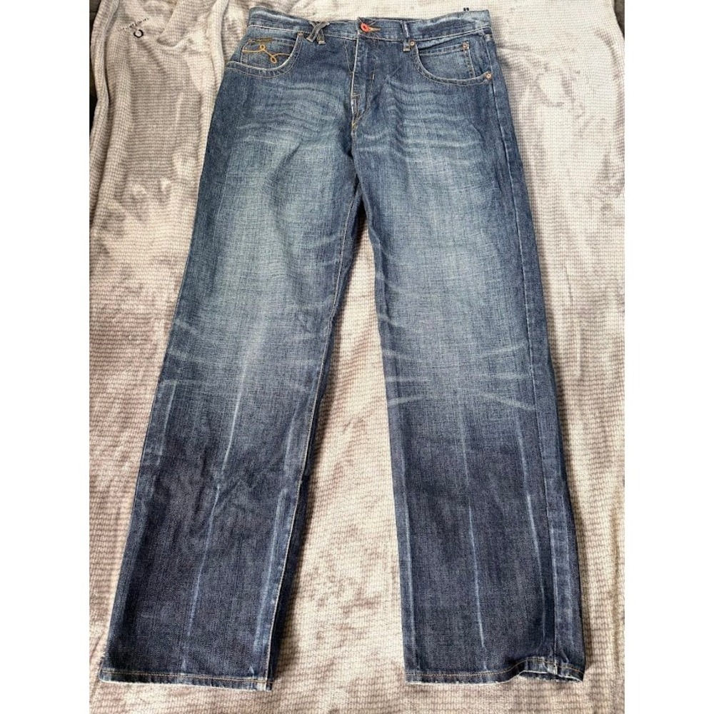 Lifted Research Group Mens‎ Blue Jeans Denim Medium Wash Embroidered 36x34 Y2K